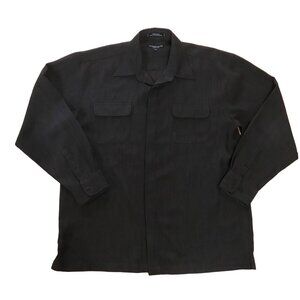 Alfred Sung Men's Black Long-Sleeve Hidden Button-Up Shirt L/G 100% Polyester